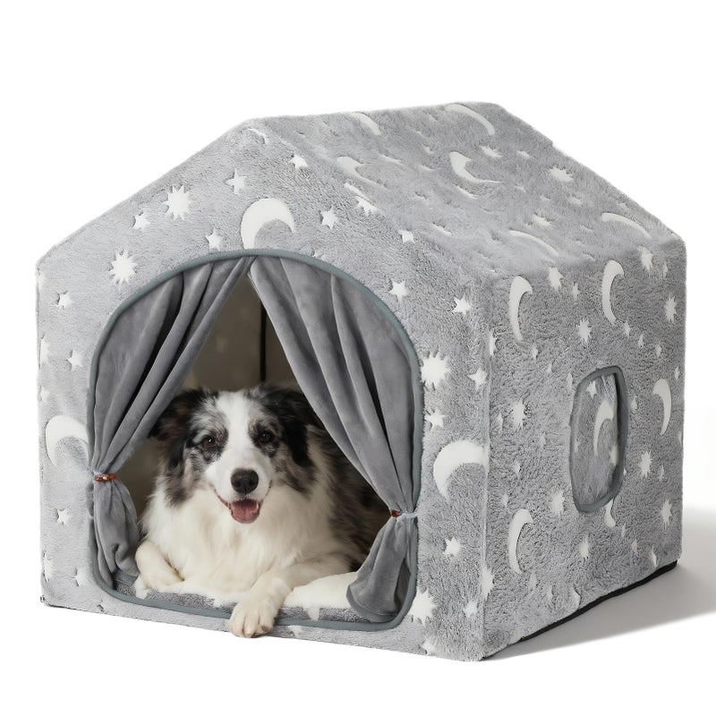 Pelemee Indoor Dog House, Night-Luminous Star Dog Tent with Frame, Washable Dog Cave Bed, Suitable for 36-66 lb Medium and Large Dog - Image 1