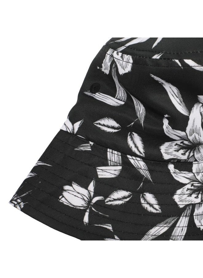 ZLYC Unisex Cute Animal Print Travel Bucket Hat Summer Fisherman Cap (Black and White Flowers)  - Image 4