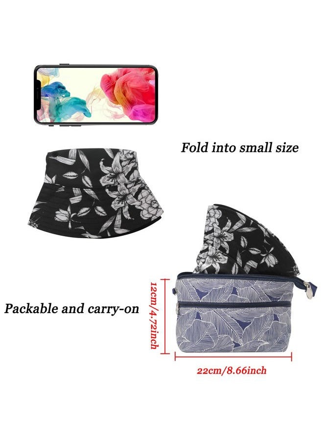 ZLYC Unisex Cute Animal Print Travel Bucket Hat Summer Fisherman Cap (Black and White Flowers)  - Image 5