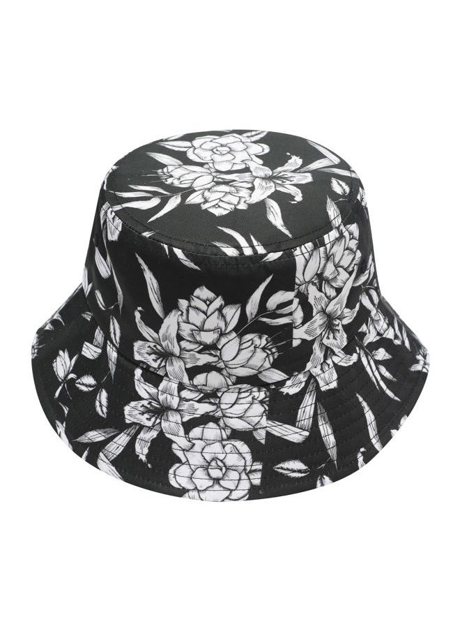 ZLYC Unisex Cute Animal Print Travel Bucket Hat Summer Fisherman Cap (Black and White Flowers)  - Image 1