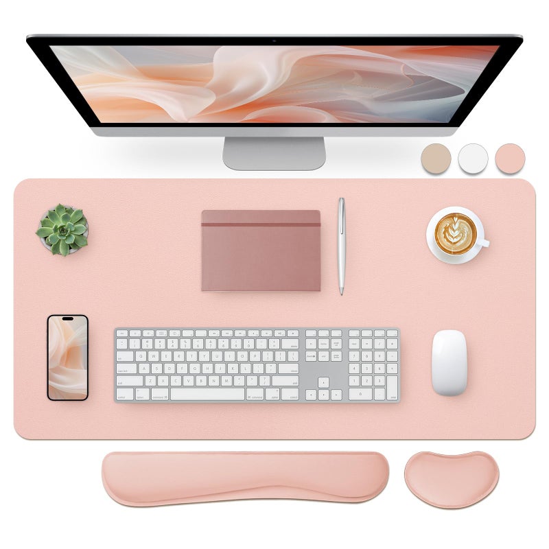 Bloss Leather Desk Pad and Keyboard Wrist Rest Large Mouse Pad Keyboard PadMouse Wrist Support NonSlip Desk Mat Protector for Office Home315157 InchesPink - Image 2