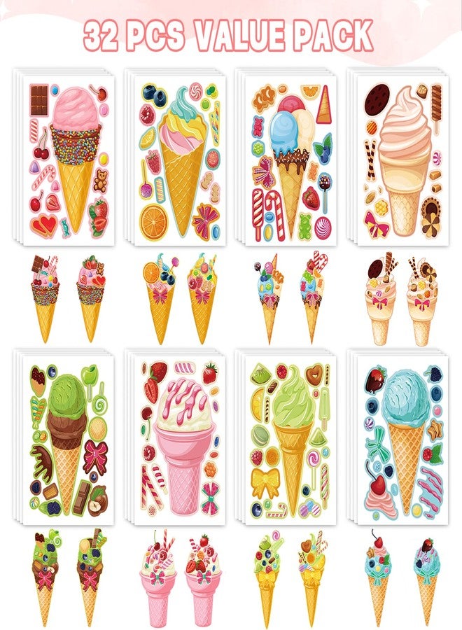 Ozepao 32 Sheets Ice Cream Stickers for Kids, Make a Face Stickers for Party Decorations, Party Favors Craft Supplies - Image 2