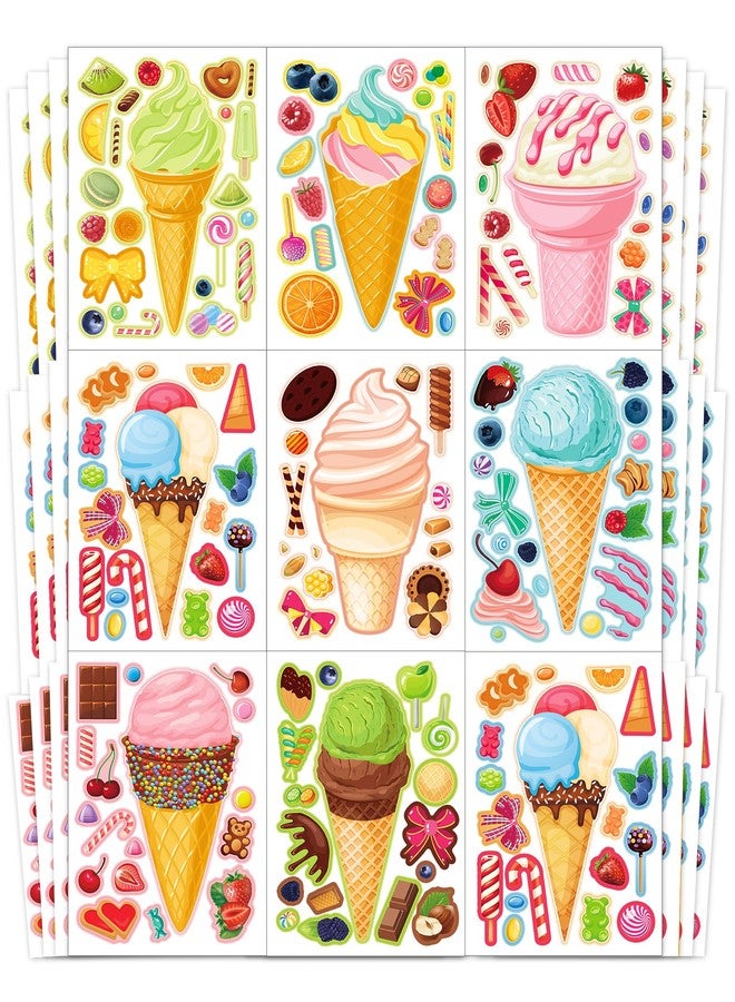 Ozepao 32 Sheets Ice Cream Stickers for Kids, Make a Face Stickers for Party Decorations, Party Favors Craft Supplies - Image 1