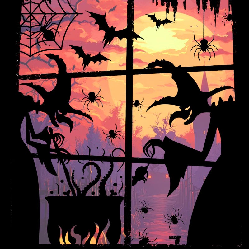PPRAFDD Large Halloween Window Clings Scary Witch Giant Spooky Monster Silhouette Decorations Stickers for Window, 4 Sheets - Image 1