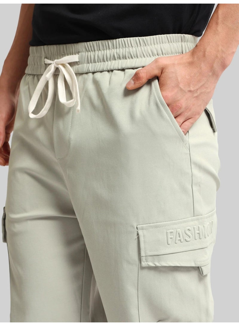 Maniac Mens Emboassed Pocket Grey Cotton Blend Baggy Cargo Pant - Image 2