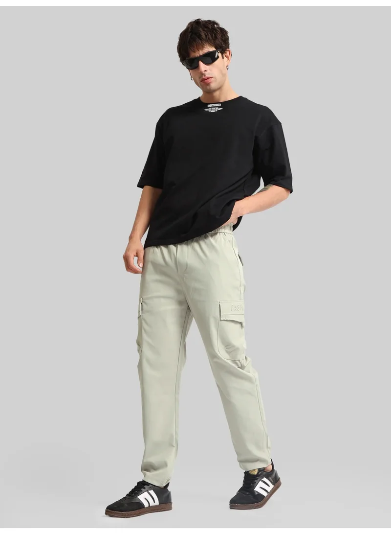 Maniac  Maniac Mens Emboassed Pocket Grey Cotton Blend Baggy Cargo Pant for Men | Best Price UAE