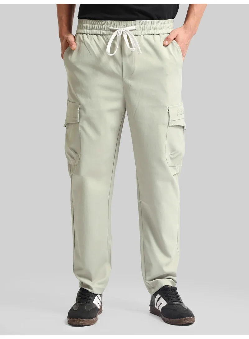مانياك Maniac Mens Emboassed Pocket Grey Cotton Blend Baggy Cargo Pant
