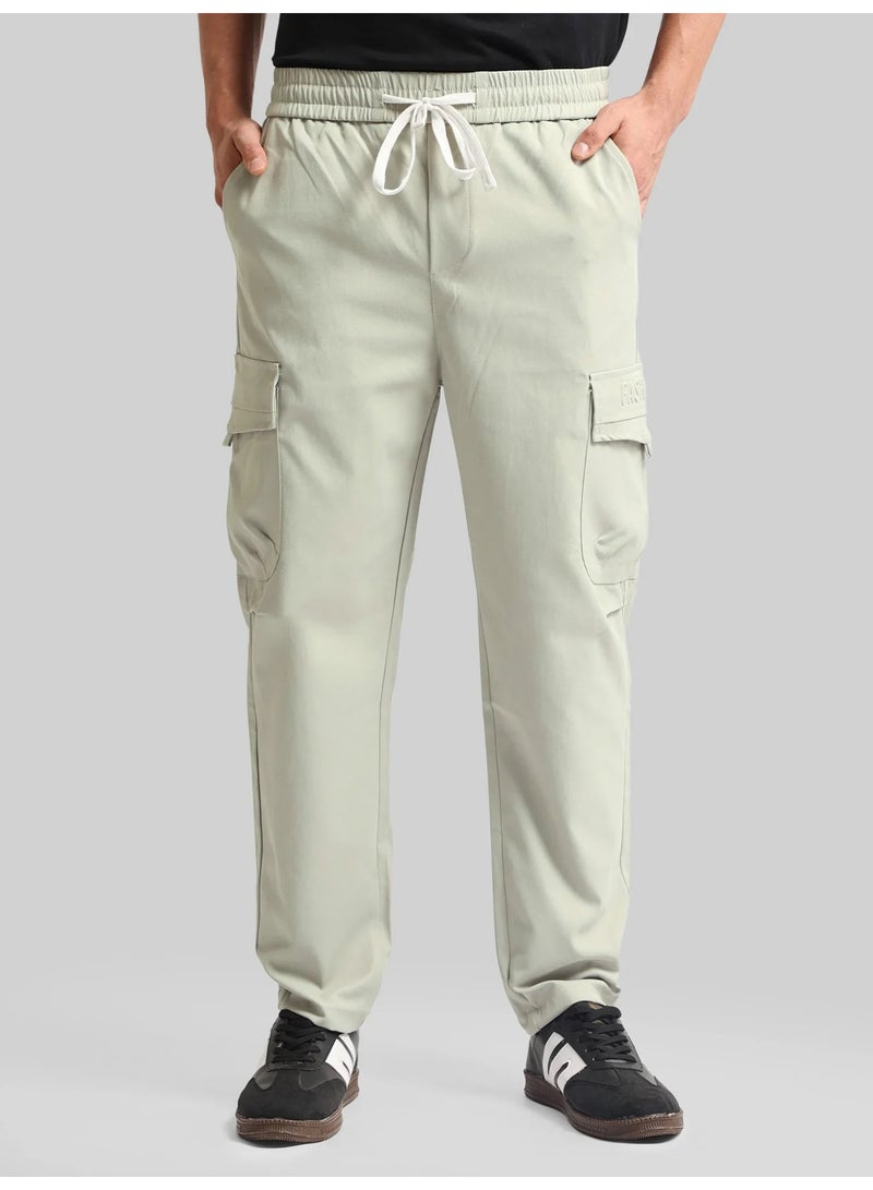 Maniac Mens Emboassed Pocket Grey Cotton Blend Baggy Cargo Pant - Image 1