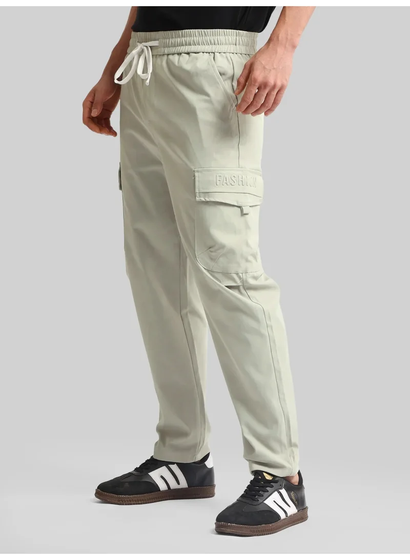 Maniac  Maniac Mens Emboassed Pocket Grey Cotton Blend Baggy Cargo Pant for Men | Best Price UAE