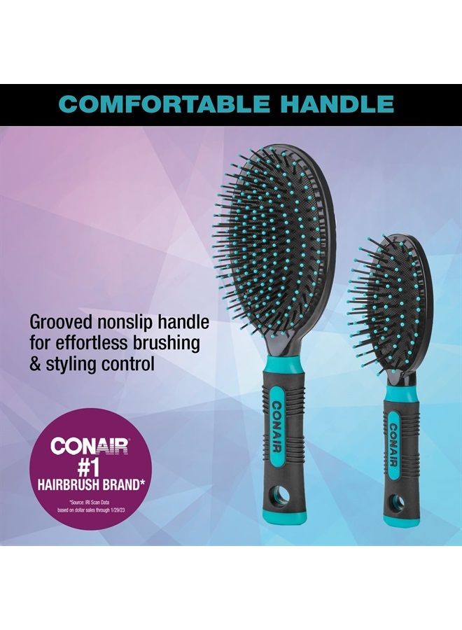 CONAIR Salon Results Hairbrush, 1 Travel Hairbrush and 1 Full-Sized Brush Included, Hairbrushes for Women and Men, Color May Vary, 2 Pack - Image 2