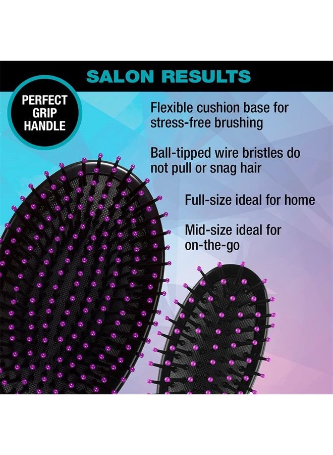 CONAIR Salon Results Hairbrush, 1 Travel Hairbrush and 1 Full-Sized Brush Included, Hairbrushes for Women and Men, Color May Vary, 2 Pack - Image 3