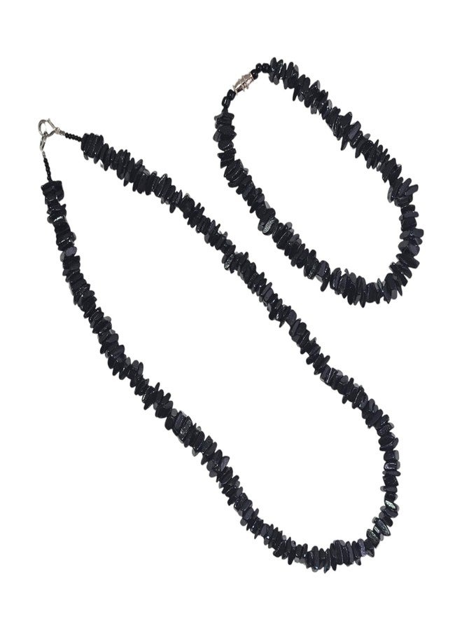 BlueRica Black Puka Shell Chips Necklace & Anklet Set - Image 1