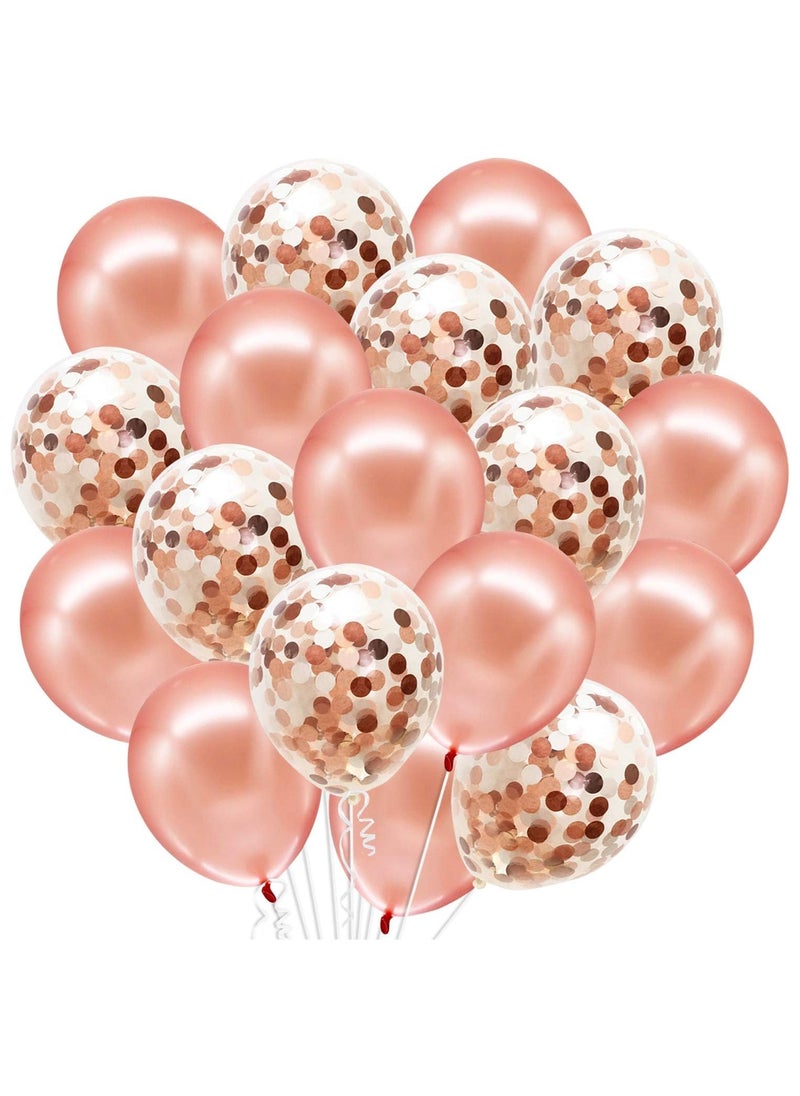 KATCHON Rose Gold Latex and Confetti Balloons Set Pack of 30 for Party Decoration  - Image 1