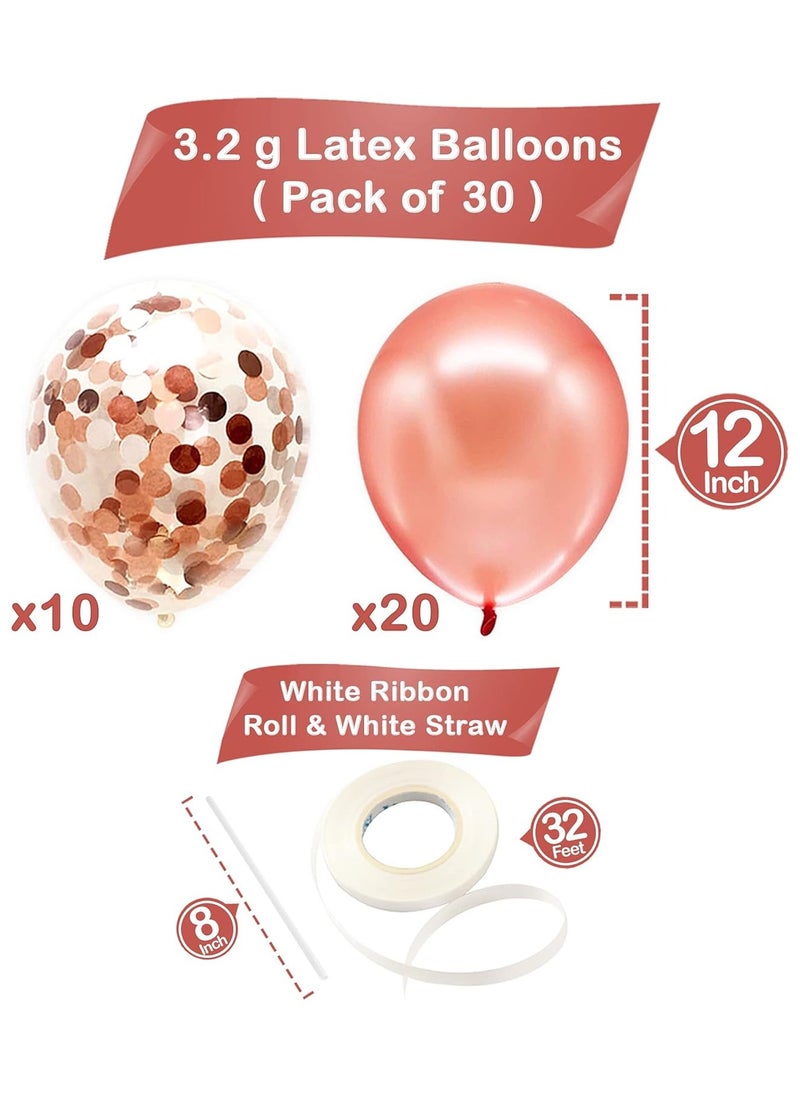 KATCHON Rose Gold Latex and Confetti Balloons Set Pack of 30 for Party Decoration  - Image 2