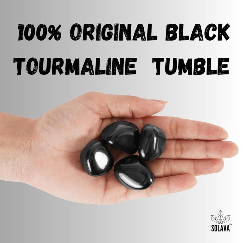 SOLAVA Original Black Tourmaline Stone Tumble Natural Black Crystal Stones Tumble for Healing Feng Shui Vastu correction Protection Manifestation and Meditation 4 Piece - Image 2