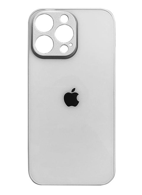 iPhone 12 Pro Max Back Cover Tempered Glass With Silicone Rubber Frame For IPhone 12 Pro Max Case - White