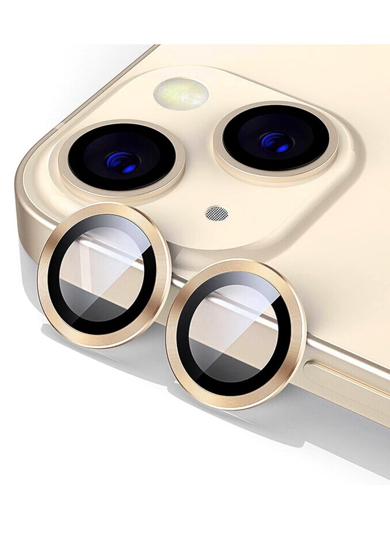 DUSALA Camera Lens Protector for iPhone 14 6.1-Inch and iPhone 14 Plus 6.7-Inch, 9H Tempered Glass Metal Individual Ring Cover, HD Clear, 1 Set (Gold) - Image 1
