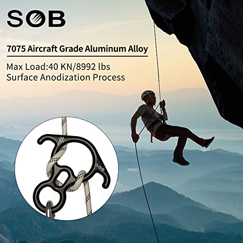 SOB 40KN Rescue Figure 8 Descender Belay Rappel Equipment Belay Rock Climbing Rigging Plate 7075 Aluminum Alloy for Climbing Belaying Rappelling Device, Black - Image 4