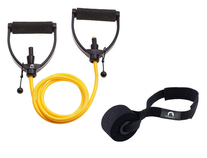 Bodylastics Resistance Tube with Adjustable Length, Non-Slip Handles, High Density Door Anchor for Strength Training (Yellow - 10 LBS)(Material: Natural Rubber ; Silicone) - Image 1