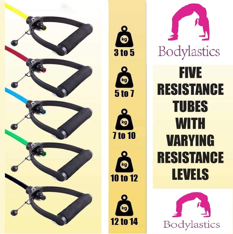 Bodylastics Resistance Tube with Adjustable Length, Non-Slip Handles, High Density Door Anchor for Strength Training (Yellow - 10 LBS)(Material: Natural Rubber ; Silicone) - Image 5