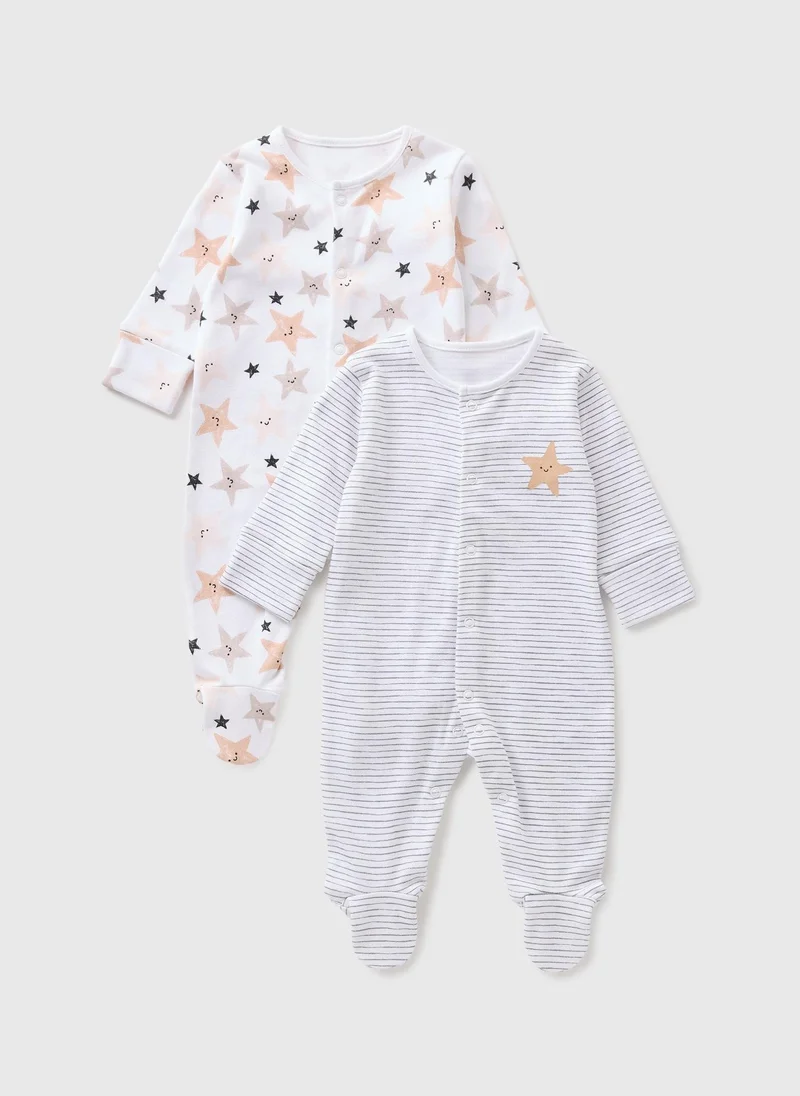 Matalan 2 Pack Baby Star Stripe Sleepsuits