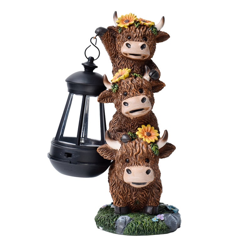Cute Cow Pendant Light Resin Solar Outdoor Light Animal Statue for Garden Path Decor - Image 2