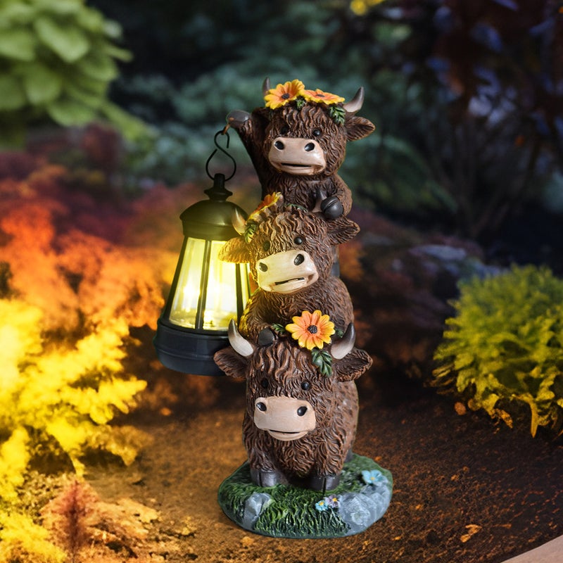 Cute Cow Pendant Light Resin Solar Outdoor Light Animal Statue for Garden Path Decor - Image 4