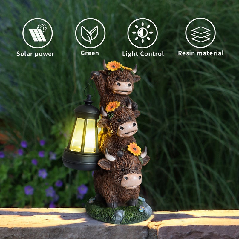 Cute Cow Pendant Light Resin Solar Outdoor Light Animal Statue for Garden Path Decor - Image 1