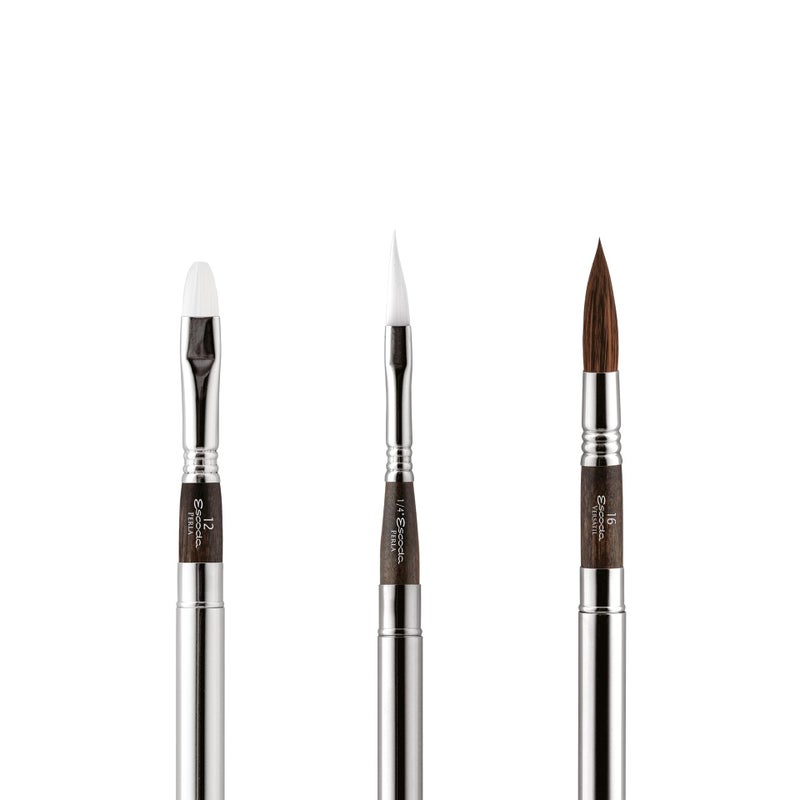 Escoda | Watercolour | Black Travel Set | Size 1/4,12,16 | 3 Brushes | Synthetic Kolinsky + White Toray | Bright + Dagger Striper + Round Pointed - Image 2