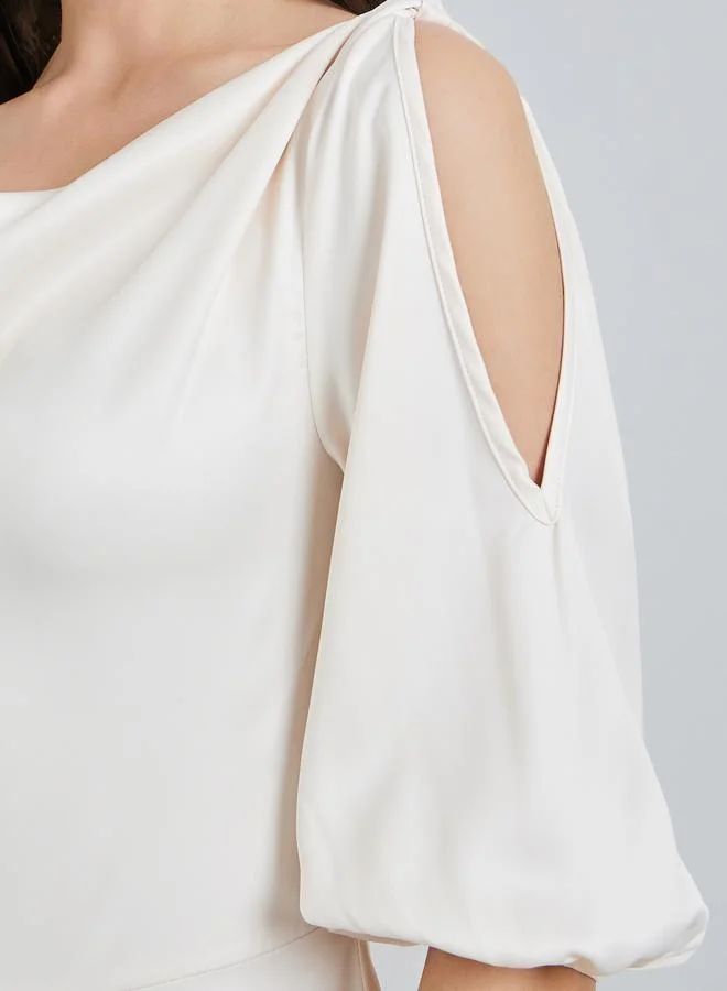 Take Two  Cream Solid Cowl Neck Midi Dress for Women | Best Price UAE