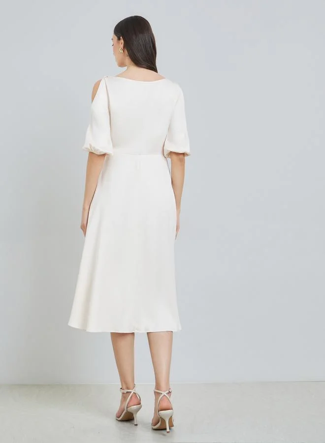 Take Two  Cream Solid Cowl Neck Midi Dress for Women | Best Price UAE
