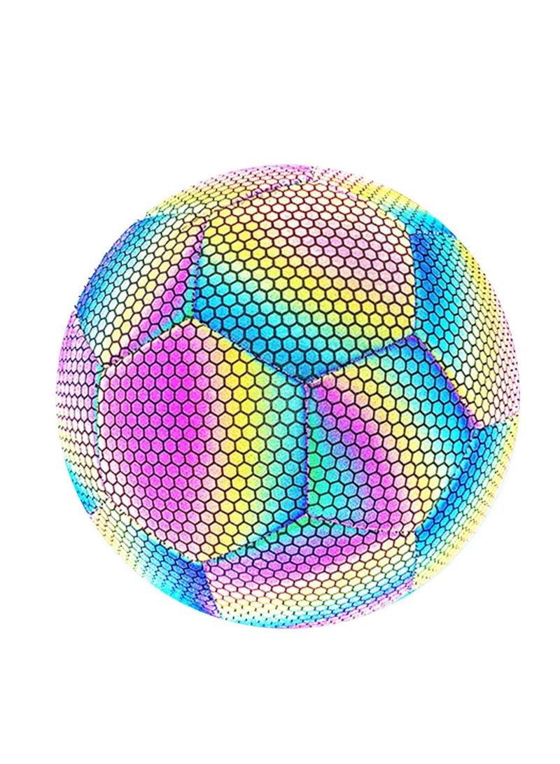 Generic Reflective Soccer Ball, Holographic Light-Emitting Soccer Ball Flashing Reflective Dark Toys Football for Night Games and Training Glowing Ball Lightweight Toy Gift for Boys, Children, and Men - Image 1