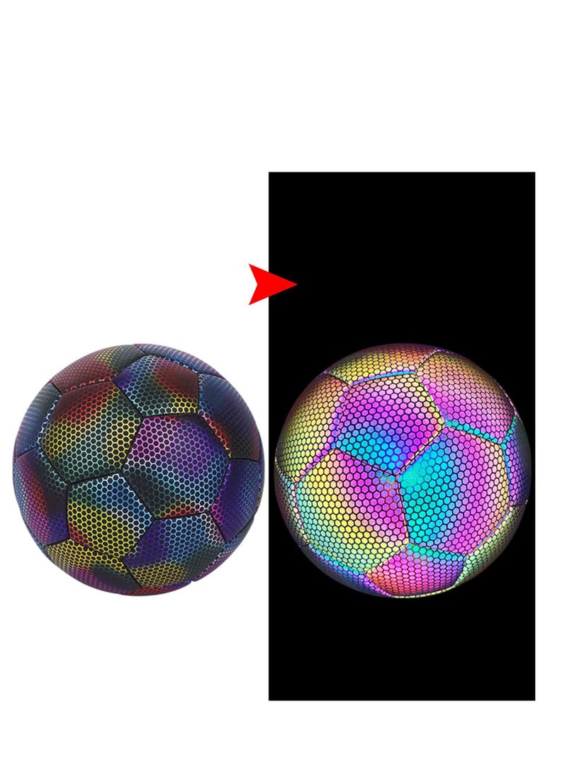 Generic Reflective Soccer Ball, Holographic Light-Emitting Soccer Ball Flashing Reflective Dark Toys Football for Night Games and Training Glowing Ball Lightweight Toy Gift for Boys, Children, and Men - Image 3