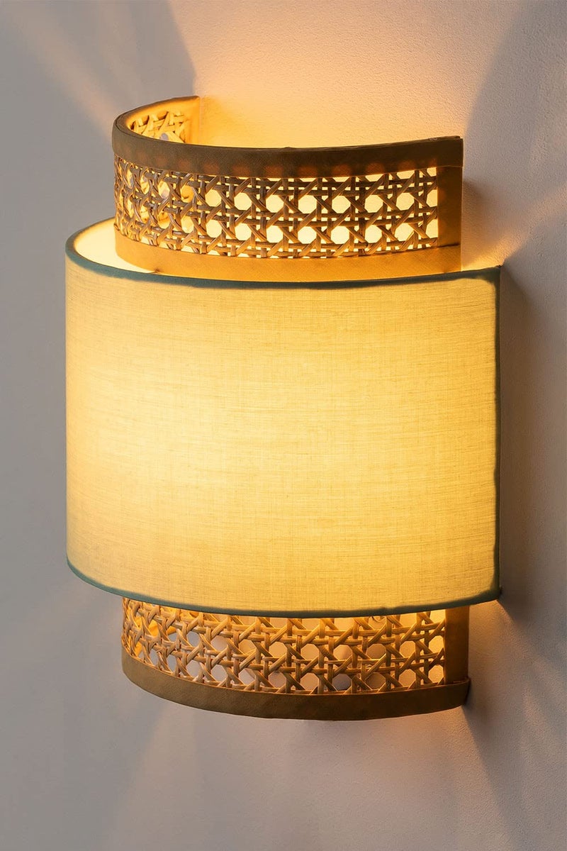 AKWAY Bamboo Wall Lamps for Living rooms | Rattan and Cane Webbing wall lamps for Bedroom | Wicker Wall lamps for home Decoration (Bulb not Included) (sky blue) - Image 2