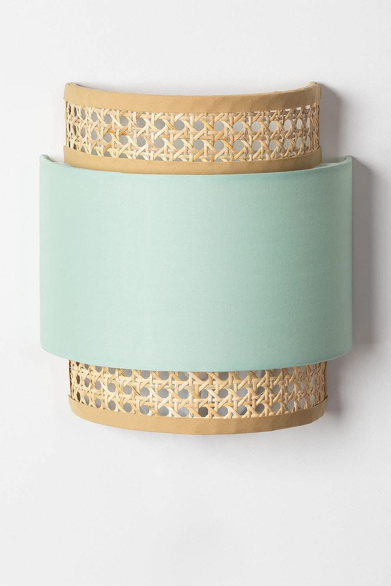 AKWAY Bamboo Wall Lamps for Living rooms | Rattan and Cane Webbing wall lamps for Bedroom | Wicker Wall lamps for home Decoration (Bulb not Included) (sky blue) - Image 3