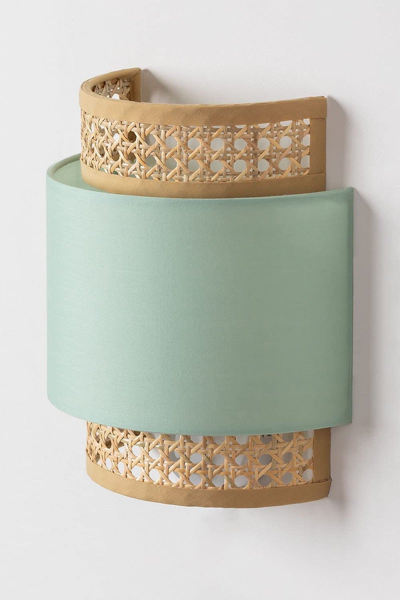 AKWAY Bamboo Wall Lamps for Living rooms | Rattan and Cane Webbing wall lamps for Bedroom | Wicker Wall lamps for home Decoration (Bulb not Included) (sky blue) - Image 1