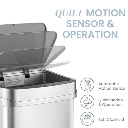 Ninestars Nova Series 13 Gallon Odor Elimating Automatic Kitchen Trash Can Automatic Odor Control Motion Sensor Garbage Bin, 50 Liter Smart Opening Stainless Steel, Silver - Image 4