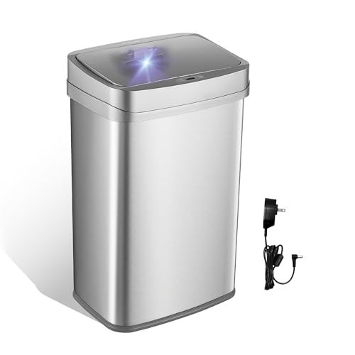 Ninestars Nova Series 13 Gallon Odor Elimating Automatic Kitchen Trash Can Automatic Odor Control Motion Sensor Garbage Bin, 50 Liter Smart Opening Stainless Steel, Silver - Image 1