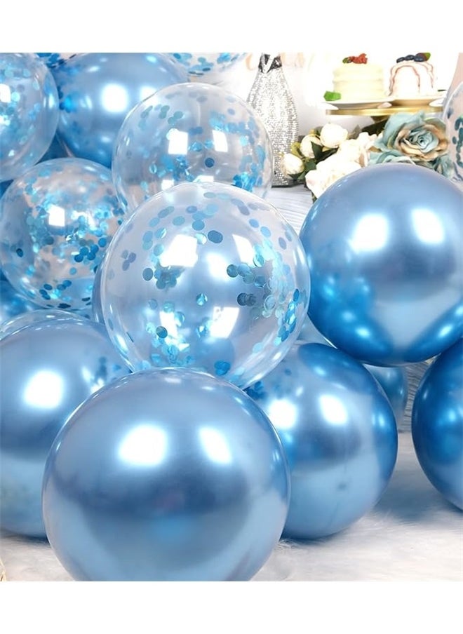 yongsheng Metallic Blue Balloons and Confetti Balloons Set 50 PCS Latex Chrome Blue Balloon for Birthday Graduation Party Decorations  - Image 2