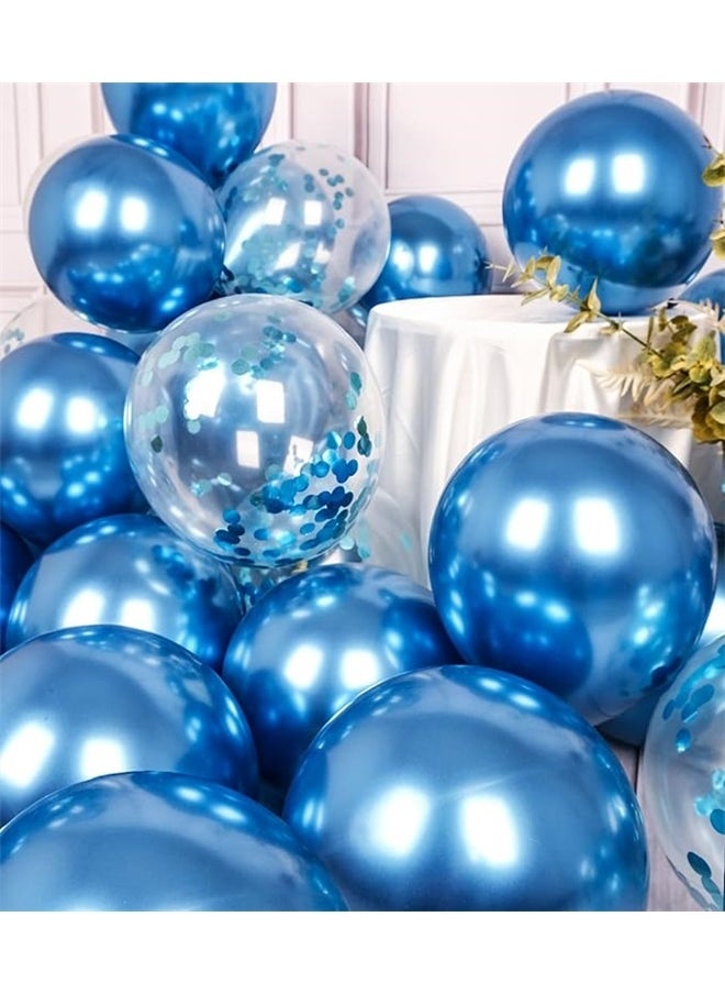 yongsheng Metallic Blue Balloons and Confetti Balloons Set 50 PCS Latex Chrome Blue Balloon for Birthday Graduation Party Decorations  - Image 3