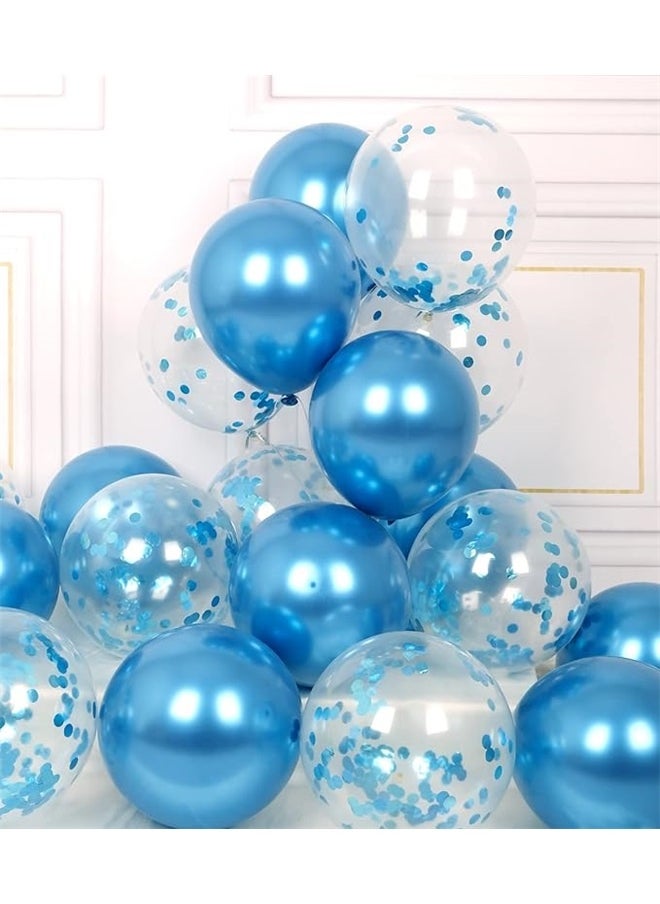 yongsheng Metallic Blue Balloons and Confetti Balloons Set 50 PCS Latex Chrome Blue Balloon for Birthday Graduation Party Decorations  - Image 4