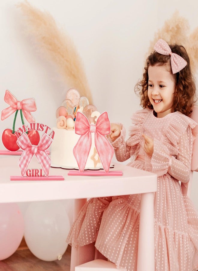 Haooryx Table Centerpieces Party Decorations - 4Pcs Coquette Watercolor Pink Bow Cherry Aesthetic Wood Letter Table Topper Sign Decor Birthday Baby Shower Party Favor Supplies Decorations Photo Props - Image 5
