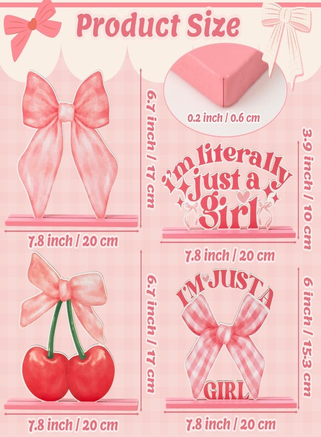 Haooryx Table Centerpieces Party Decorations - 4Pcs Coquette Watercolor Pink Bow Cherry Aesthetic Wood Letter Table Topper Sign Decor Birthday Baby Shower Party Favor Supplies Decorations Photo Props - Image 2