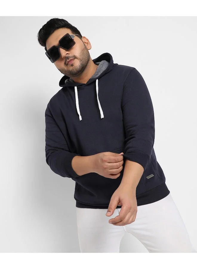 انستافاب بلس هودي رجالي أزرق كحلي بقلنسوة ورباط متباين