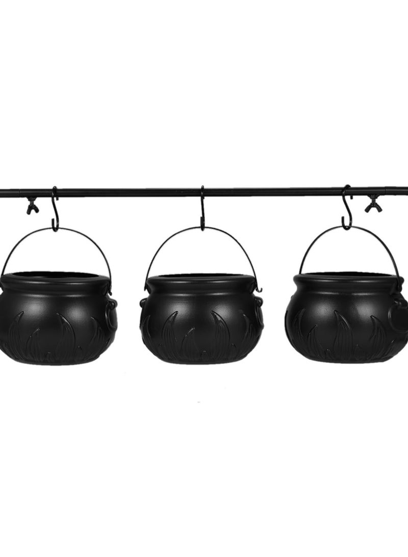 "Halloween Candy Bowl Decorations, Black Plastic Cauldron Bowls with Iron Rack, Halloween Party Decorations Candy Bucket for Indoor Outdoor Home Kitchen Table Decor Gift Basket " - Image 1