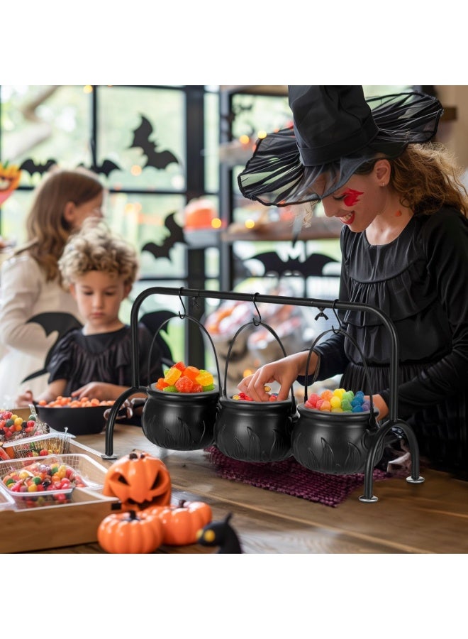 "Halloween Candy Bowl Decorations, Black Plastic Cauldron Bowls with Iron Rack, Halloween Party Decorations Candy Bucket for Indoor Outdoor Home Kitchen Table Decor Gift Basket " - Image 3