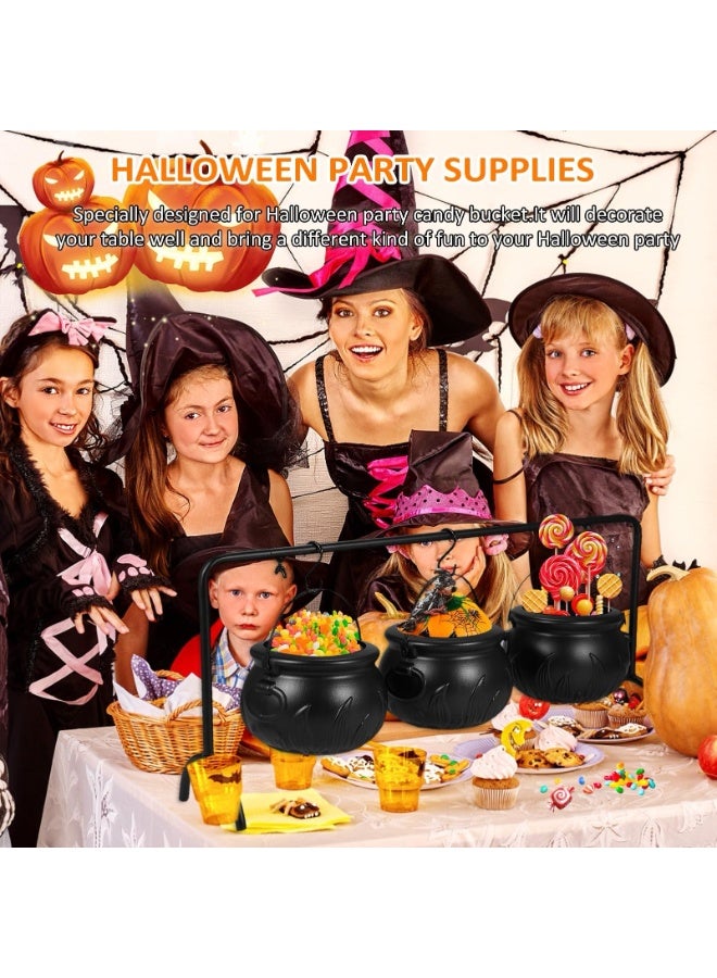 "Halloween Candy Bowl Decorations, Black Plastic Cauldron Bowls with Iron Rack, Halloween Party Decorations Candy Bucket for Indoor Outdoor Home Kitchen Table Decor Gift Basket " - Image 2
