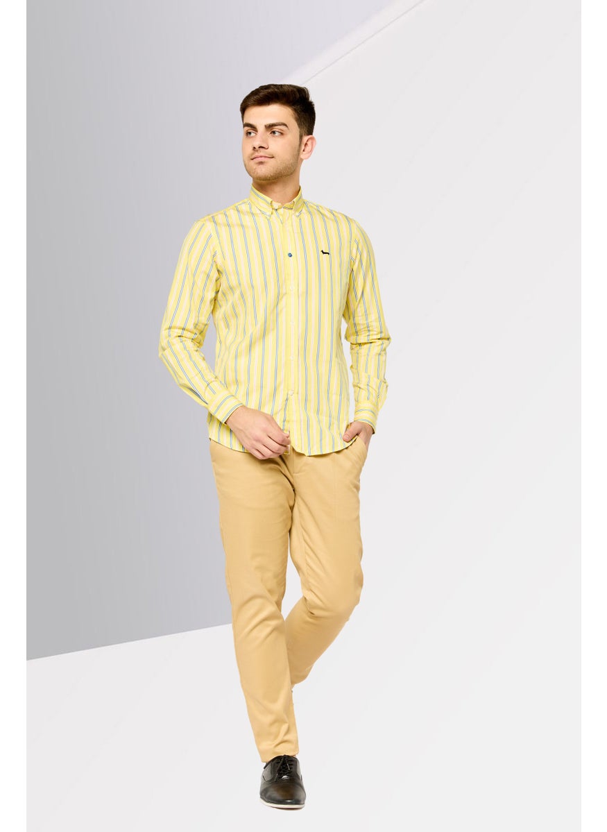 Harmont & Blaine - Men Regular Fit Stripe Long Sleeves Casual Shirt, Yellow - Image 1
