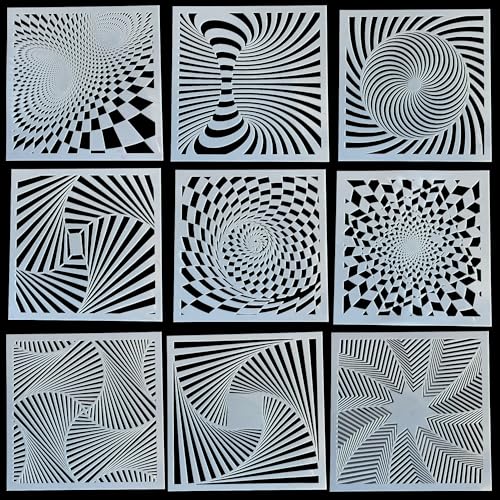 LiME LiNE 3-D Illusion Airbrush Stencils - Set of 9 Reusable Geometric Designs - Image 1