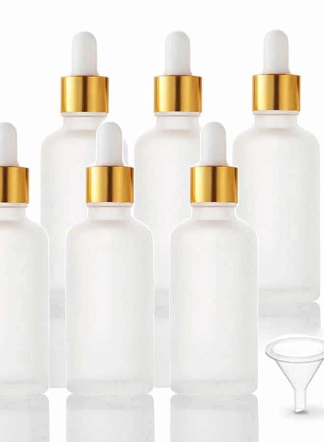 Furnido 6 Pack,Frosted Glass Dropper Bottle for Essential Oils,Empty Glass Liquid Holder With Glass Eye Dropper,Golden Caps Travel Perfume Cosmetic Container-Pipette&Funnel included (50ml/1.7 fl oz) - Image 1